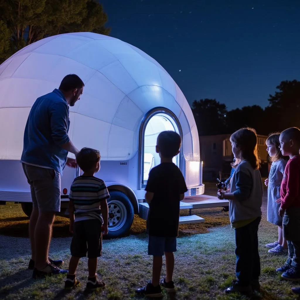 Il fondatore di AstroDome con il primo planetario